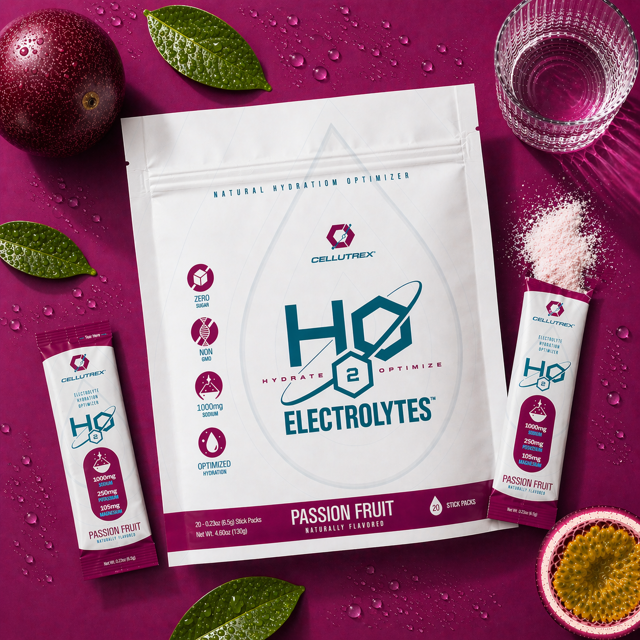H2O ELECTROLYTES™ - Passion Fruit | Zero Sugar Electrolyte Powder-2