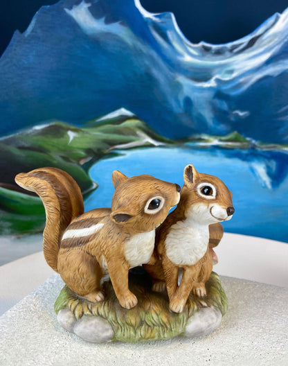 Hand-Painted Sweetheart Chipmunks. Masterpiece Porcelain by HOMCO. Fall Home & Retail Decoration. Modern Farmhouse. Table Centerpiece.