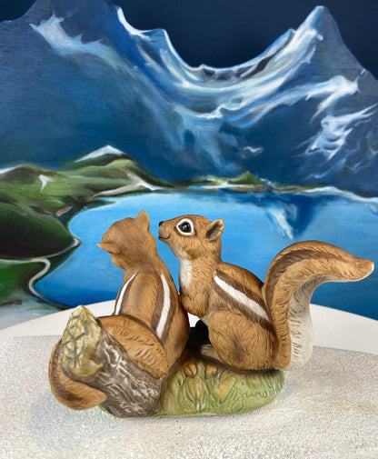Hand-Painted Sweetheart Chipmunks. Masterpiece Porcelain by HOMCO. Fall Home & Retail Decoration. Modern Farmhouse. Table Centerpiece.