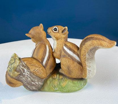 Hand-Painted Sweetheart Chipmunks. Masterpiece Porcelain by HOMCO. Fall Home & Retail Decoration. Modern Farmhouse. Table Centerpiece.
