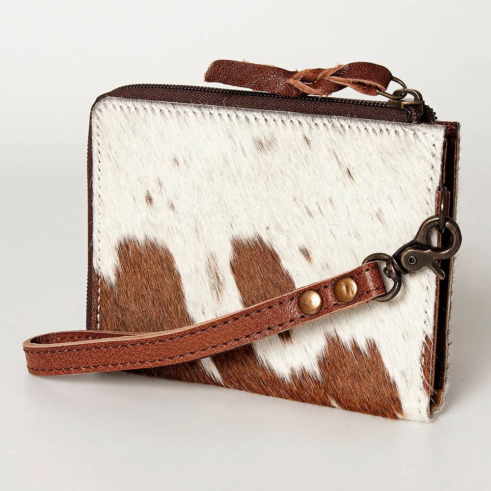 Hair-On Cowhide Leather Coin Purse Western Mini Zip Wallet