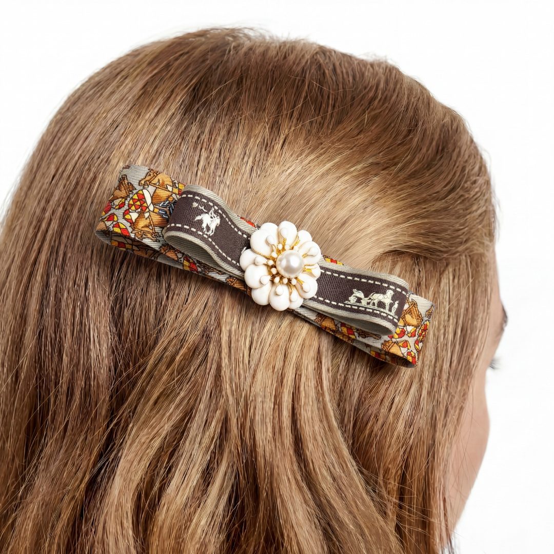Jockey Print Silk Necktie Hair Clip