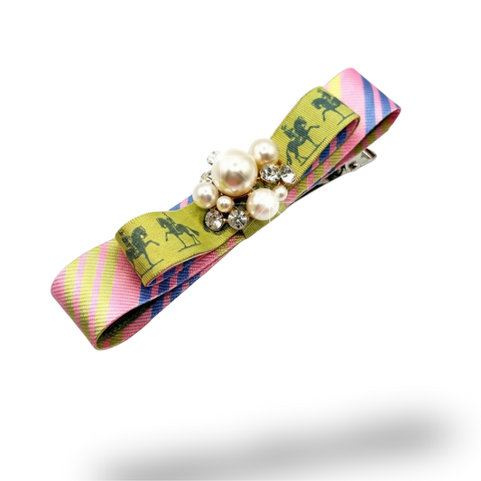 Equestrian Print Silk Necktie Hair Clip