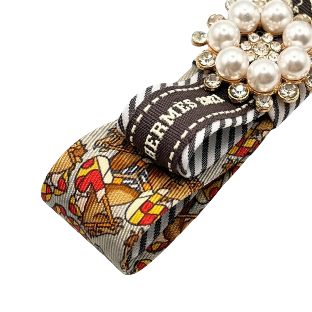 Jockey Print Silk Necktie Hair Clip