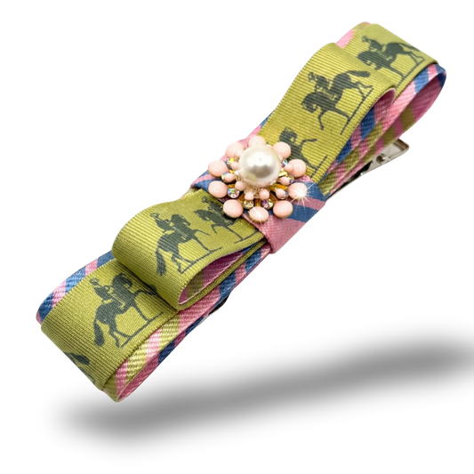 Equestrian Print Silk Necktie Hair Clip