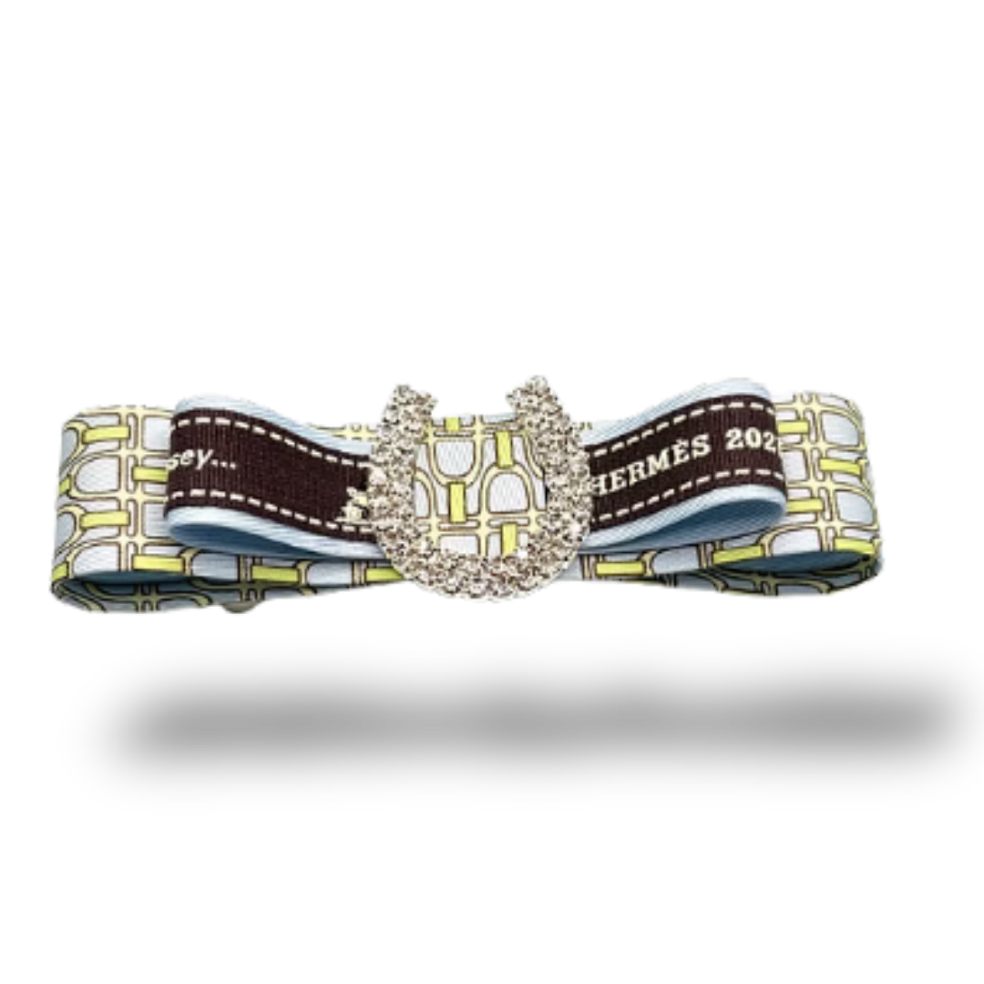 Stirrup Horse Shoe Vintage Silk Necktie Hair Clip
