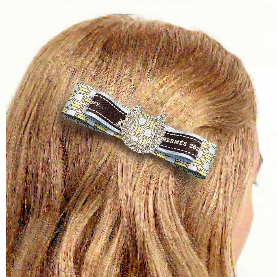 Stirrup Horse Shoe Vintage Silk Necktie Hair Clip