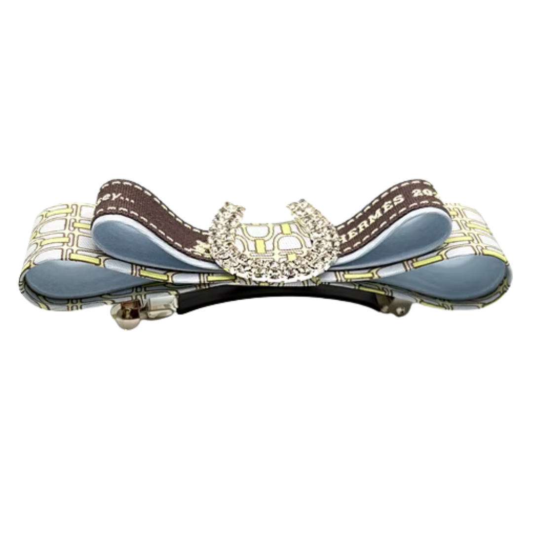 Stirrup Horse Shoe Vintage Silk Necktie Hair Clip