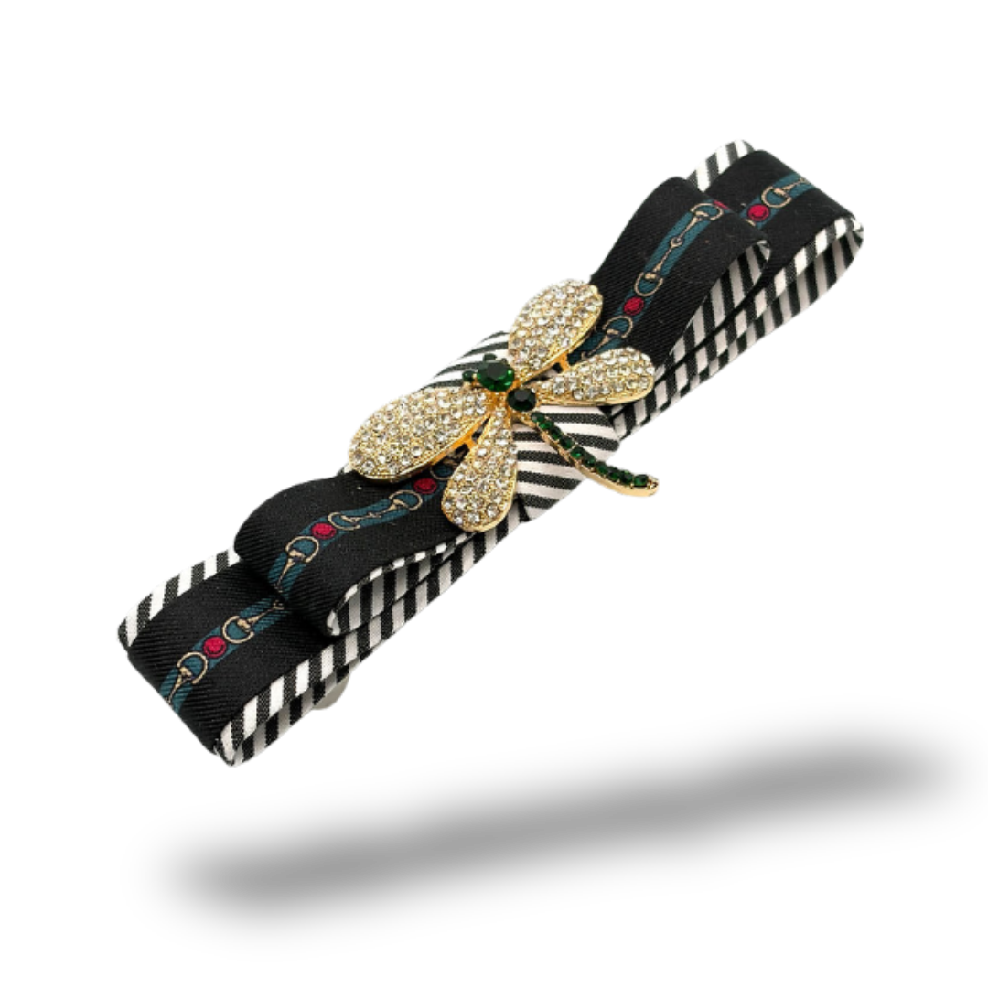 Horsebit Dragonfly Silk Necktie Hair Clip
