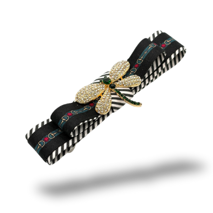 Horsebit Dragonfly Silk Necktie Hair Clip