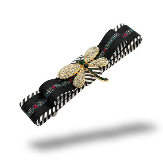 Horsebit Dragonfly Silk Necktie Hair Clip
