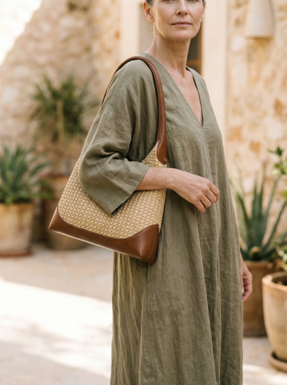 Artisanal Handwoven Colorblock Bucket Bag for Effortless Coastal Style