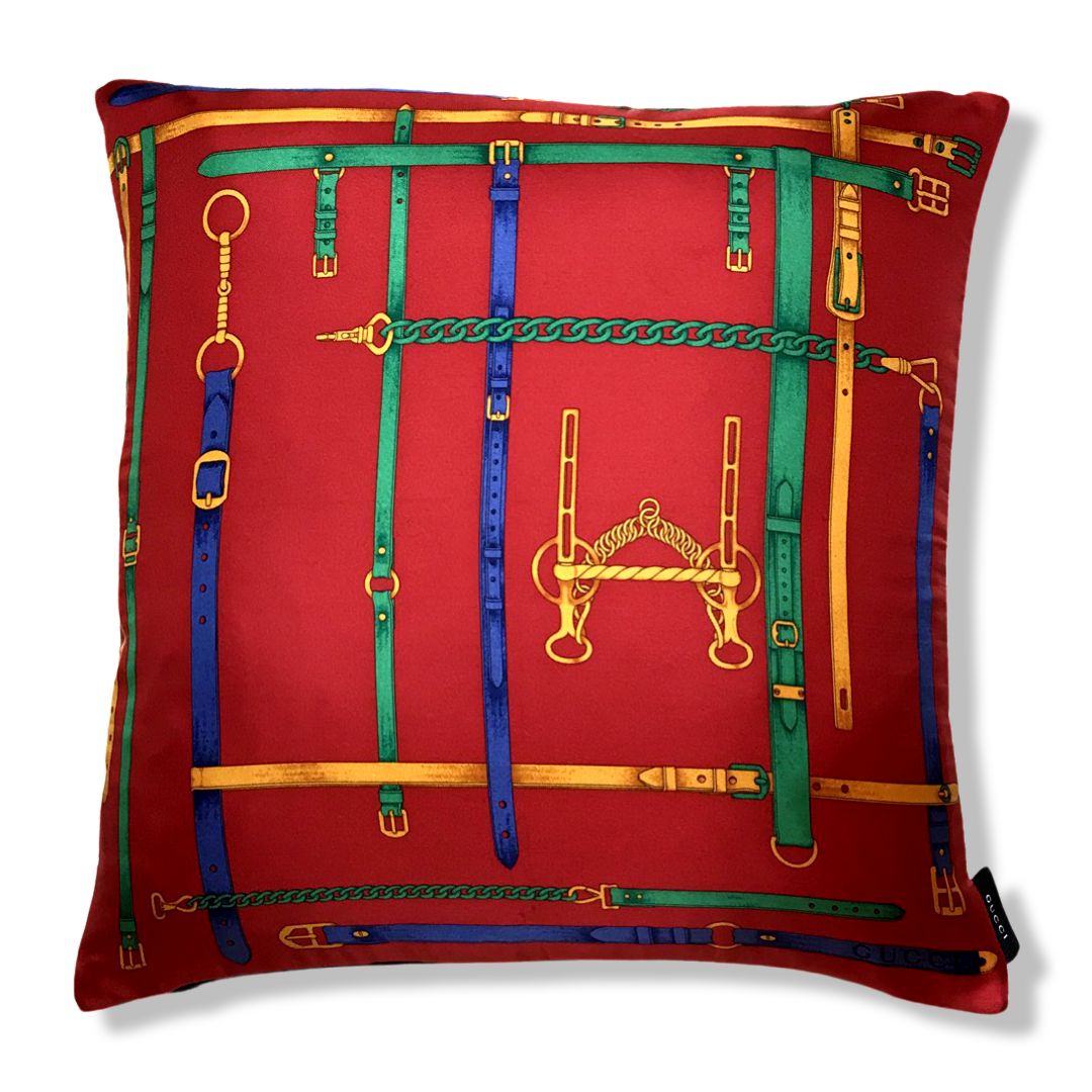 Harness Vintage Silk Scarf Pillow 17"