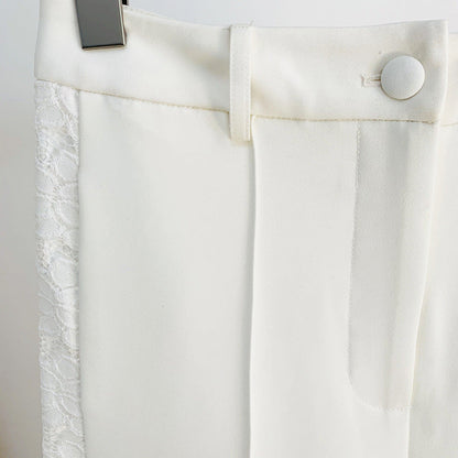 White Lace Blazer Eide Leg Pants Suits Women's lady formall office