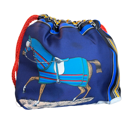 Couvertures et Tenues du Jour Blue Vintage Silk Scarf Drawstring Crossbody Bag