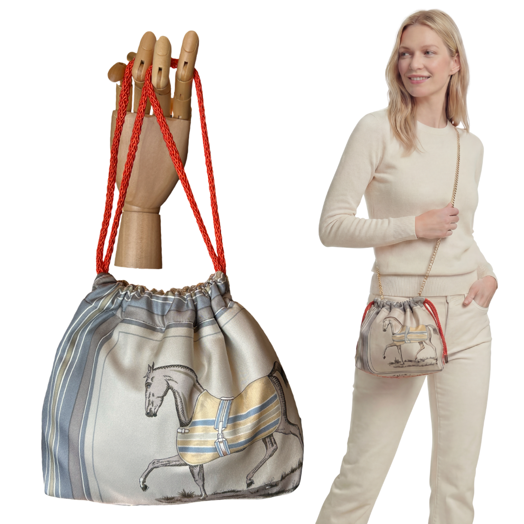 Couvertures et Tenues du Jour George V Vintage Silk Scarf Drawstring Crossbody Bag