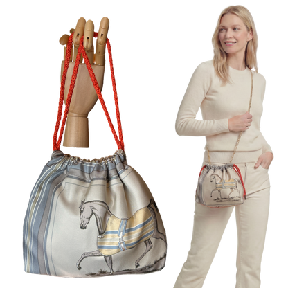 Couvertures et Tenues du Jour George V Vintage Silk Scarf Drawstring Crossbody Bag