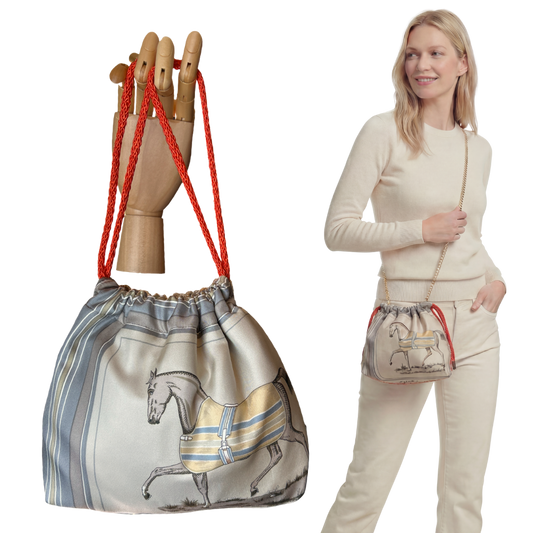 Couvertures et Tenues du Jour George V Vintage Silk Scarf Drawstring Crossbody Bag