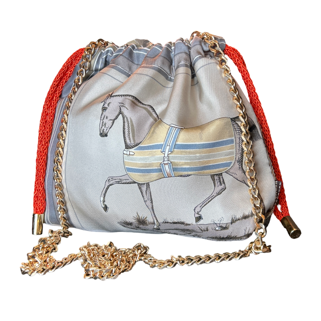 Couvertures et Tenues du Jour George V Vintage Silk Scarf Drawstring Crossbody Bag