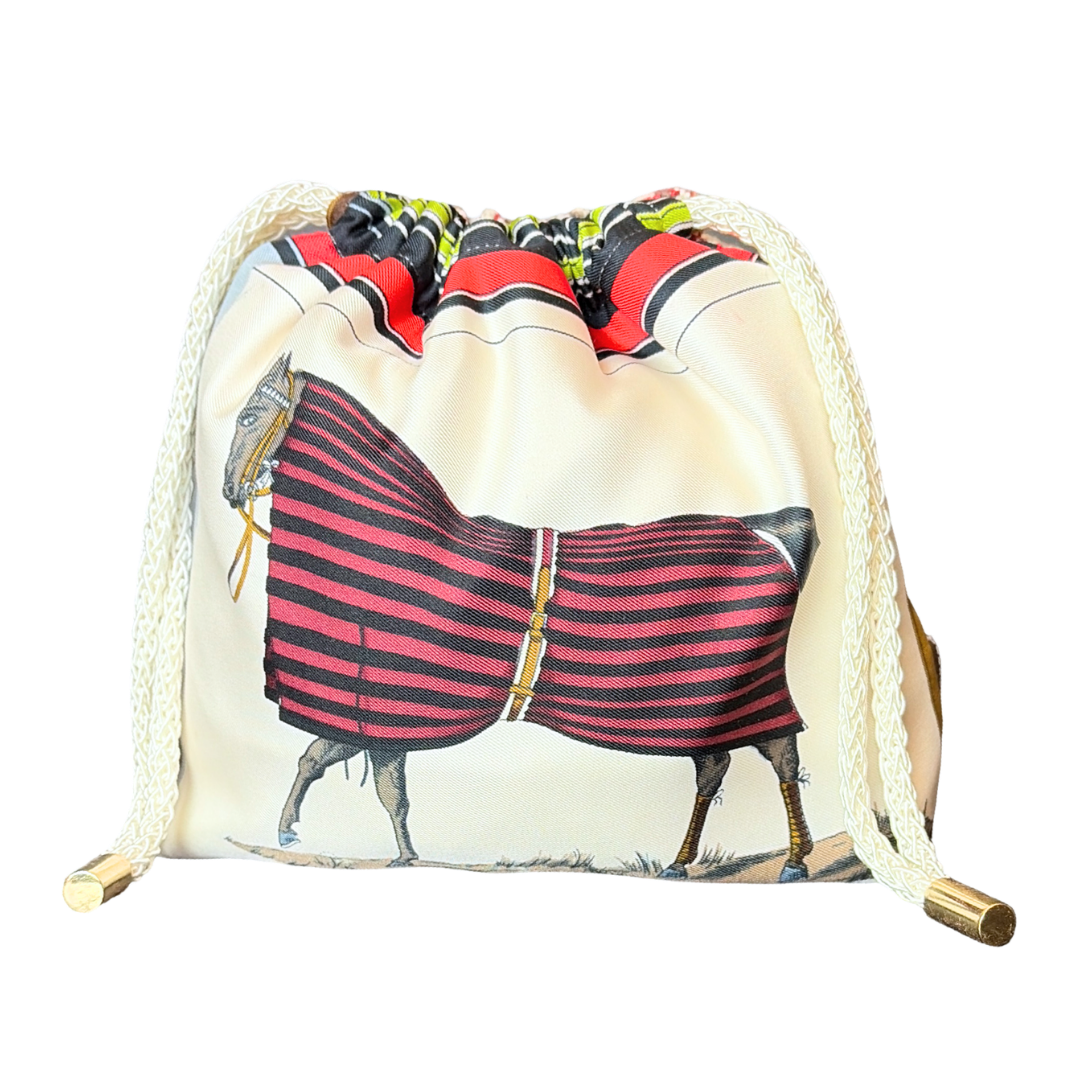 Couvertures et Tenues du Jour Ivory Vintage Silk Scarf Drawstring Crossbody Bag
