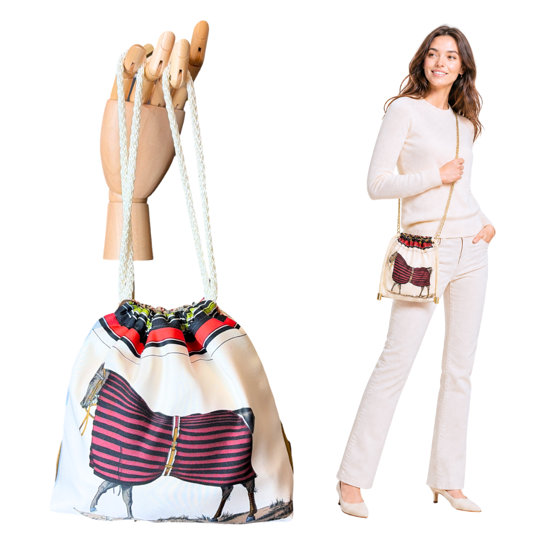 Couvertures et Tenues du Jour Ivory Vintage Silk Scarf Drawstring Crossbody Bag