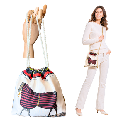 Couvertures et Tenues du Jour Ivory Vintage Silk Scarf Drawstring Crossbody Bag