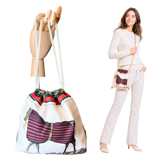 Couvertures et Tenues du Jour Ivory Vintage Silk Scarf Drawstring Crossbody Bag