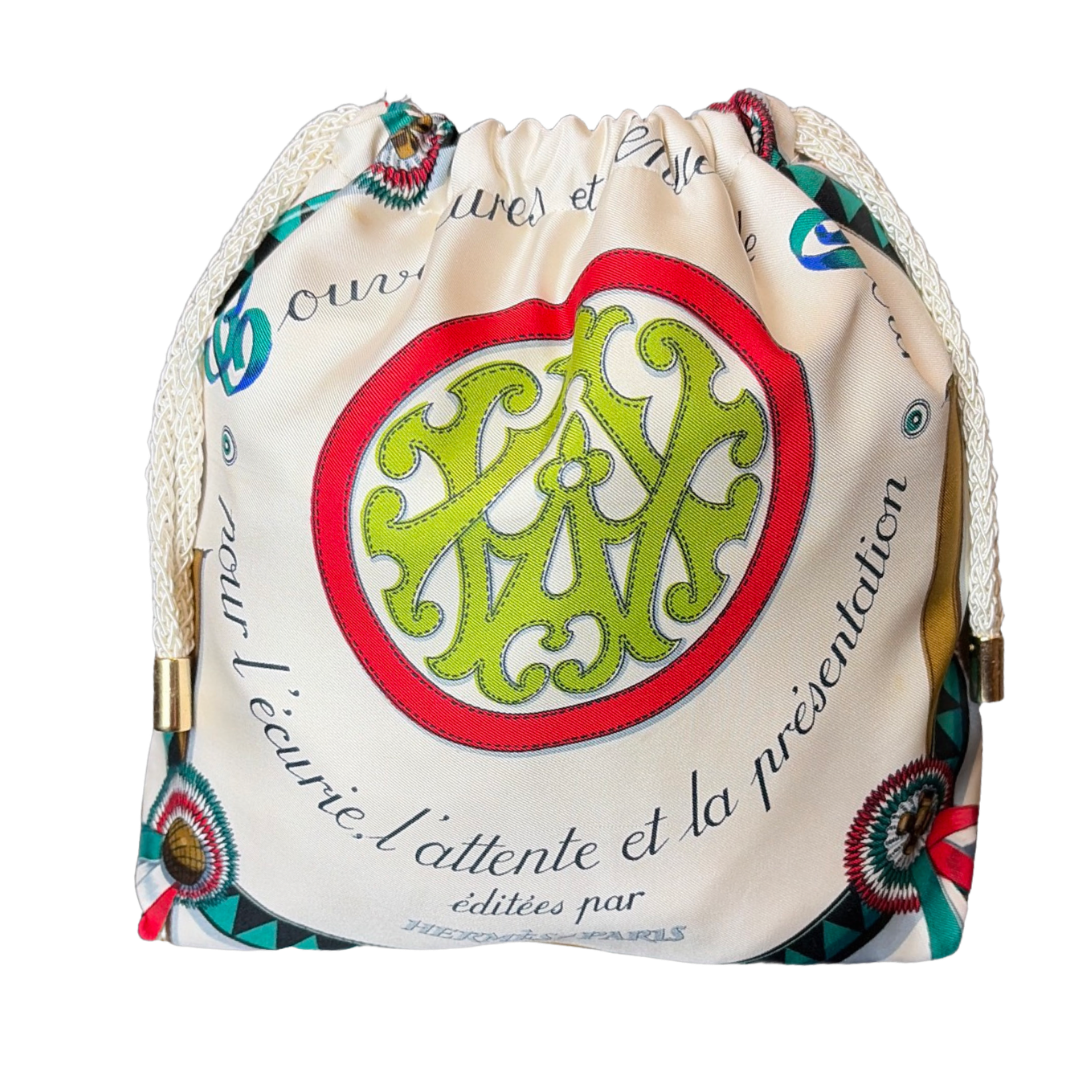 Couvertures et Tenues du Jour Ivory Vintage Silk Scarf Drawstring Crossbody Bag
