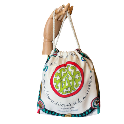 Couvertures et Tenues du Jour Ivory Vintage Silk Scarf Drawstring Crossbody Bag