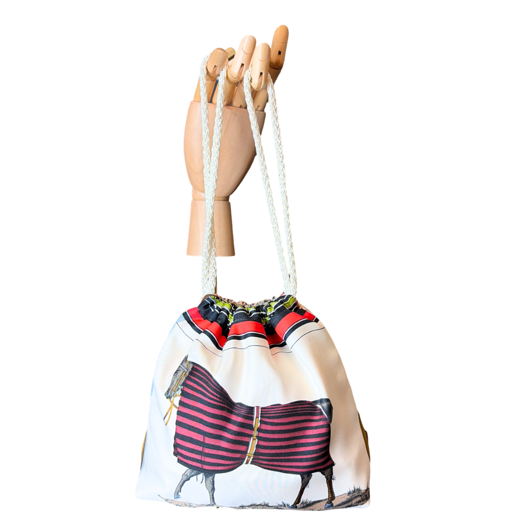 Couvertures et Tenues du Jour Ivory Vintage Silk Scarf Drawstring Crossbody Bag