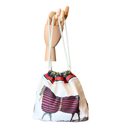 Couvertures et Tenues du Jour Ivory Vintage Silk Scarf Drawstring Crossbody Bag