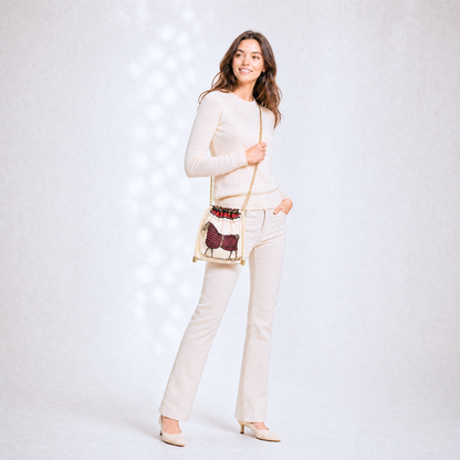 Couvertures et Tenues du Jour Ivory Vintage Silk Scarf Drawstring Crossbody Bag