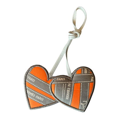 Bolduc Ribbon Scarf Double Heart Bag Charm