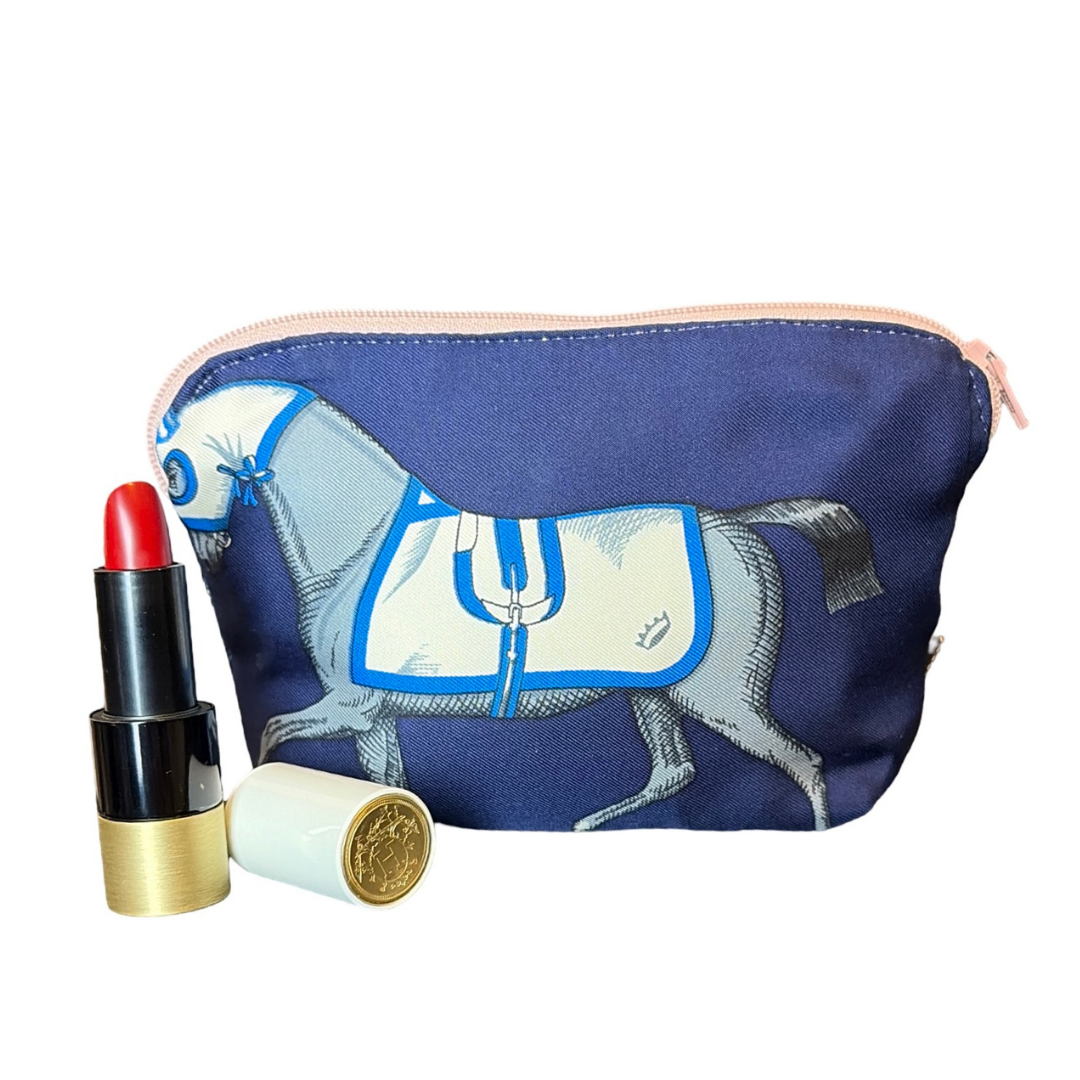 Couvertures et Tenues du Jour Blue Vintage Silk Scarf Beauty Bag
