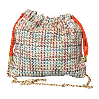 Petites Chevaux Teal Vintage Silk Scarf Drawstring Crossbody Bag