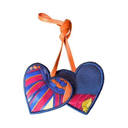 Rubans du Cheval Blue Scarf Double Heart Bag Charm