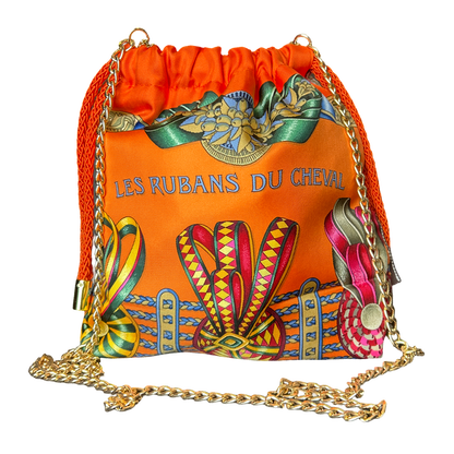 Rubans du Cheval Orange Vintage Scarf Drawstring Crossbody Bag