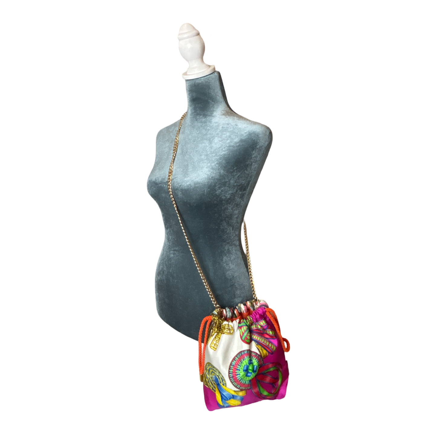 Rubans du Cheval Fuchsia Vintage Scarf Drawstring Crossbody Bag
