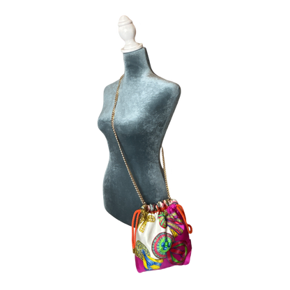 Rubans du Cheval Fuchsia Vintage Scarf Drawstring Crossbody Bag