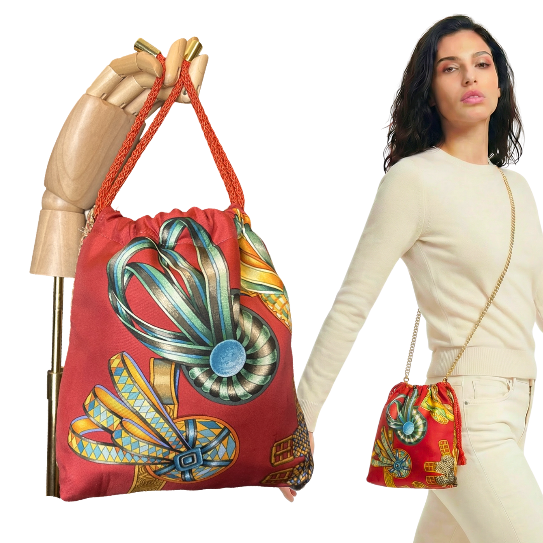 Rubans du Cheval Venetian Red Vintage Scarf Drawstring Crossbody Bag
