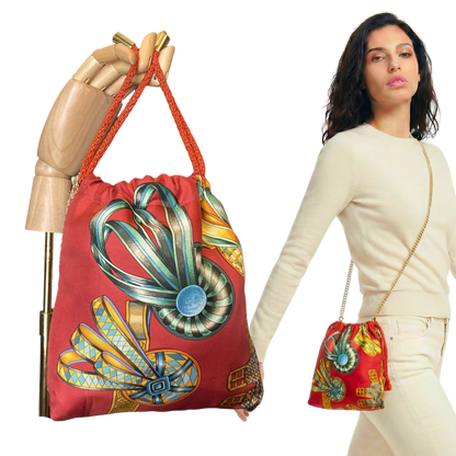 Rubans du Cheval Venetian Red Vintage Scarf Drawstring Crossbody Bag