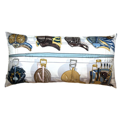 Tous en Selle Vintage Silk Scarf Lumbar Pillow 35"