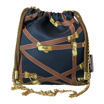Très Kelly Noir Vintage Silk Scarf Drawstring Crossbody Bag