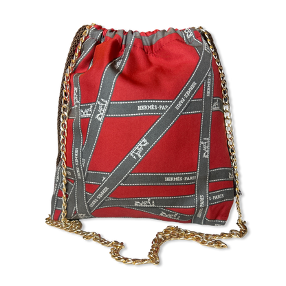 Bolduc Ribbon Bordeaux Vintage Silk Scarf Drawstring Crossbody Bag