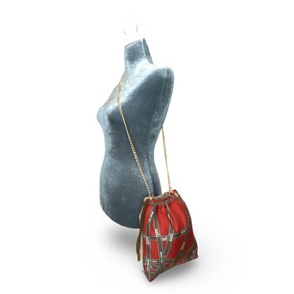Bolduc Ribbon Bordeaux Vintage Silk Scarf Drawstring Crossbody Bag