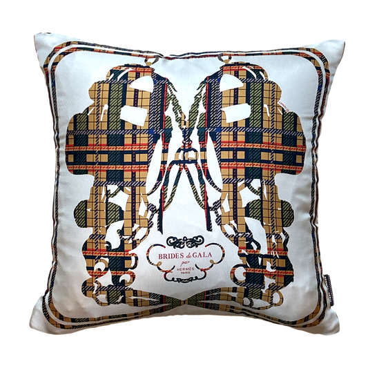 Brides de Gala Tartan Vintage Silk Scarf Pillow 17"