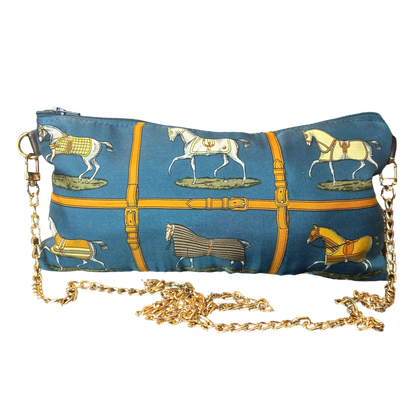 Petites Chevaux Teal Vintage Scarf Crossbody Bag