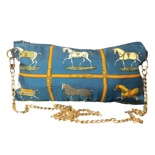 Petites Chevaux Teal Vintage Scarf Crossbody Bag