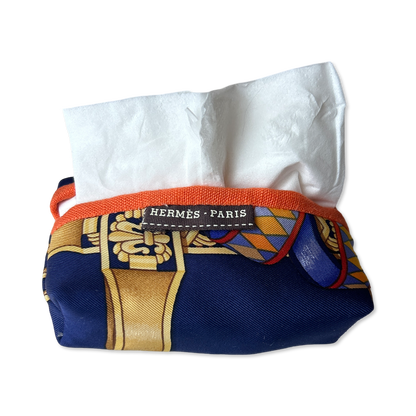 Rubans du Cheval Navy Vintage Scarf Travel Tissue Pouch