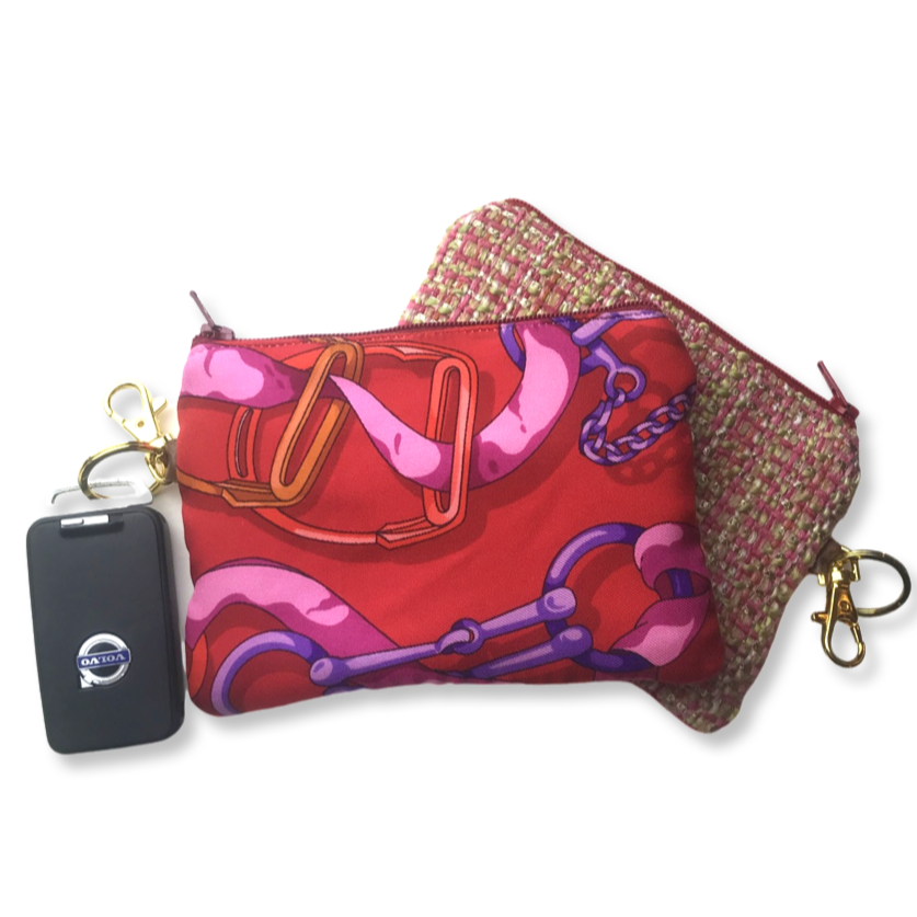 Horsebit Red Vintage Silk Scarf Coffee Run Keychain Bag